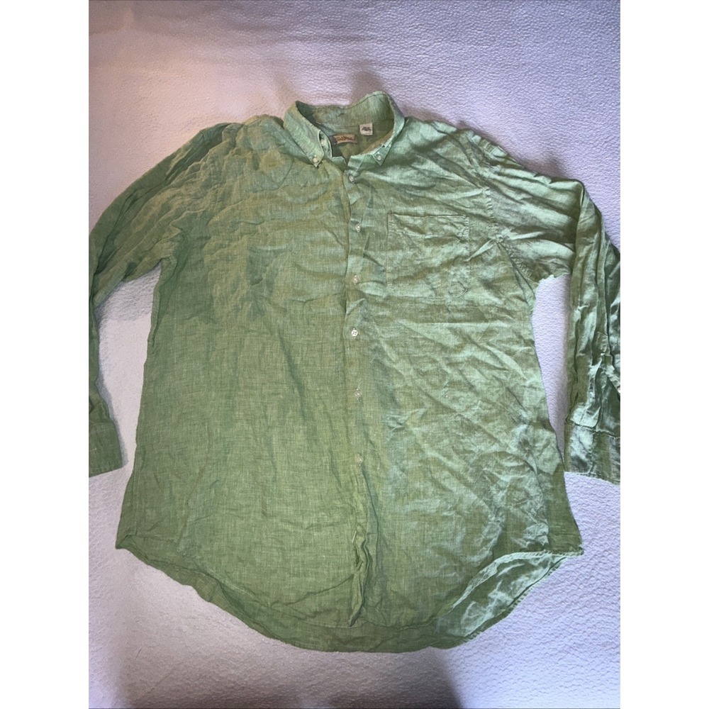 Peter Millar Shirt Mens XL Crown Cool 100% Linen Light Green Button Front